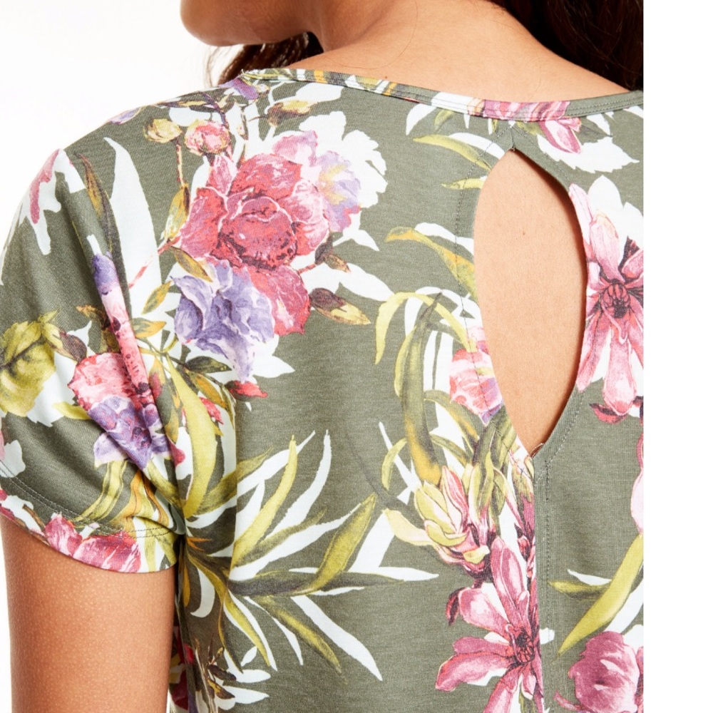 Ideology Floral print Keyhole Back Top Shirt M - Picture 5 of 8